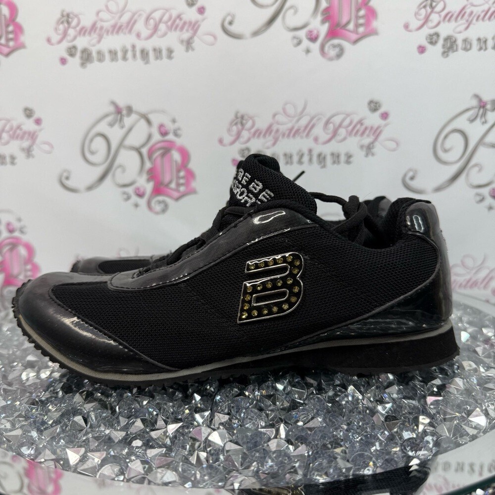 bebe sport runners shoes rhinestone Black Women's Sneakers with Studded Logo